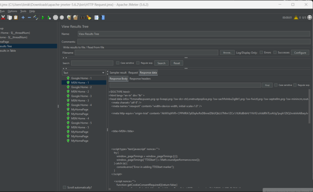 Détail des réponses HTTP dans l'arbre de résultats pour une analyse approfondie.