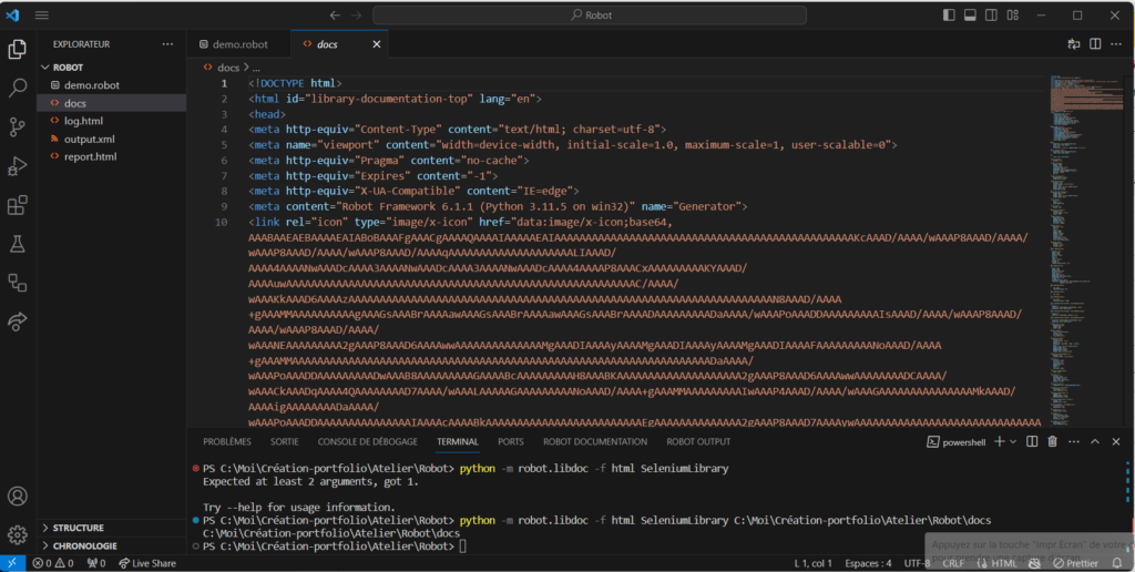 Génération de la Documentation pour Robot Framework