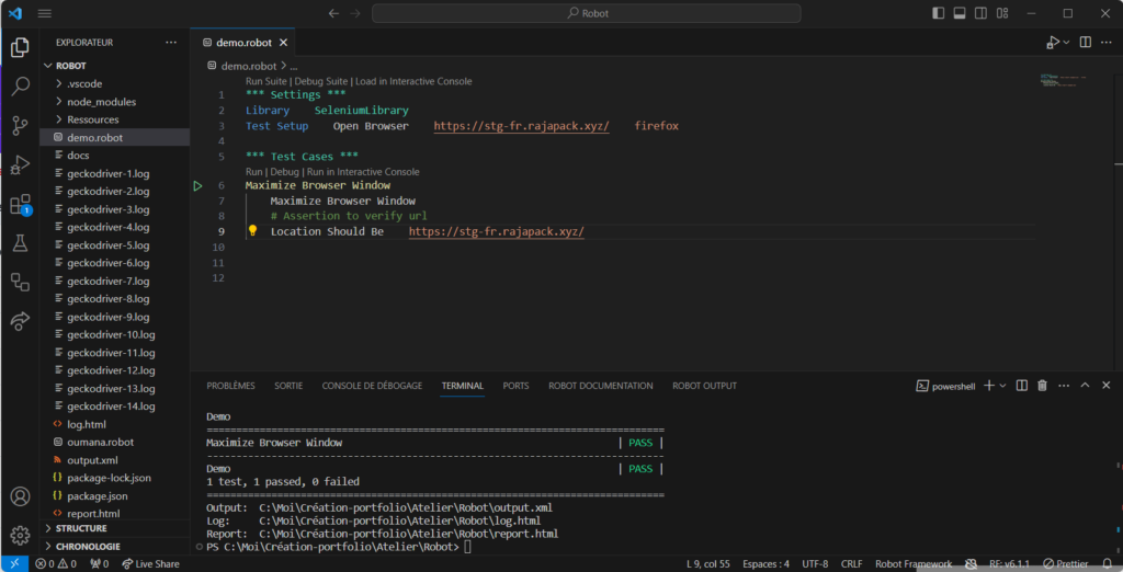 Création du fichier de test Robot Framework