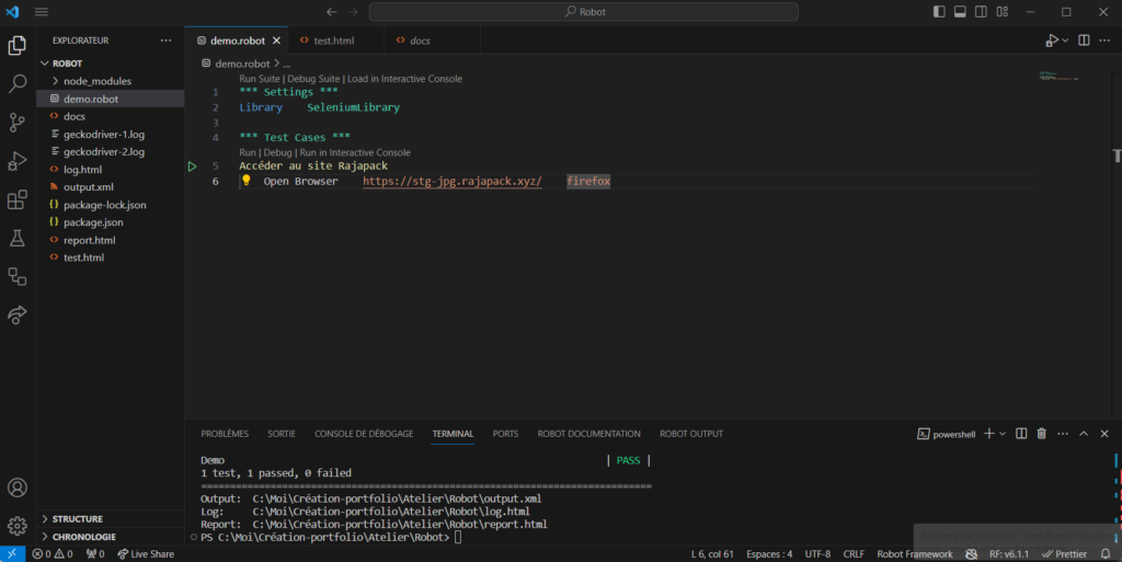 Installation du Robot Framework